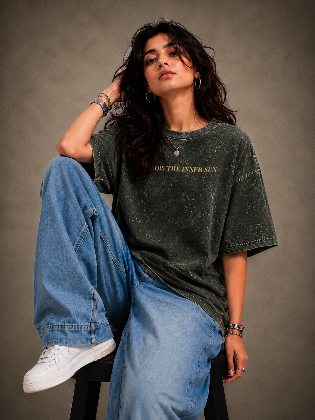 Follow The Inner Sun - Acid Washed Oversized Tee
